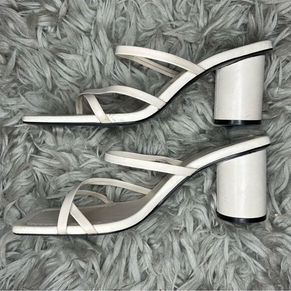Zara neutral off white square toe round heel strappy sandals women’s shoe size 9 - Picture 8 of 12